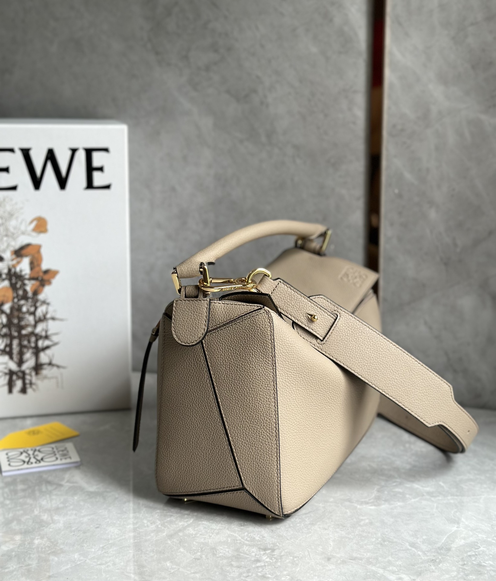 Loewe Medium Puzzle Bag in Soft Grained Calfskin Light Grey